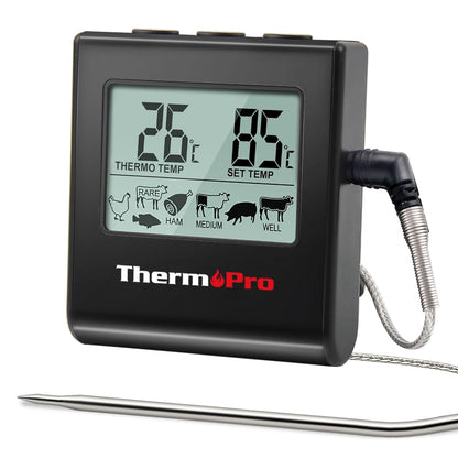 253112 - THERMOPRO Termometër dixhital për mish TP16, me kohëmatës për BBQ, i zi