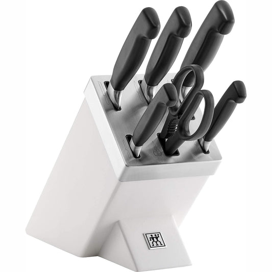221013 - ZWILLING Bllok thikash vetëmprehëse me katër yje, set me 7 pjesë, çelik inox, i bardhë, i prodhuar në Gjermani