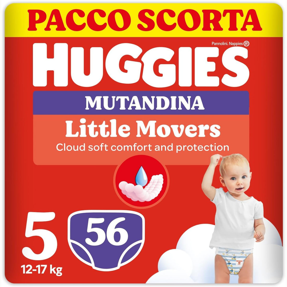 307633 - HUGGIES Të brendshme Little Movers Madhësia 5 (12-17 kg), 56 copë