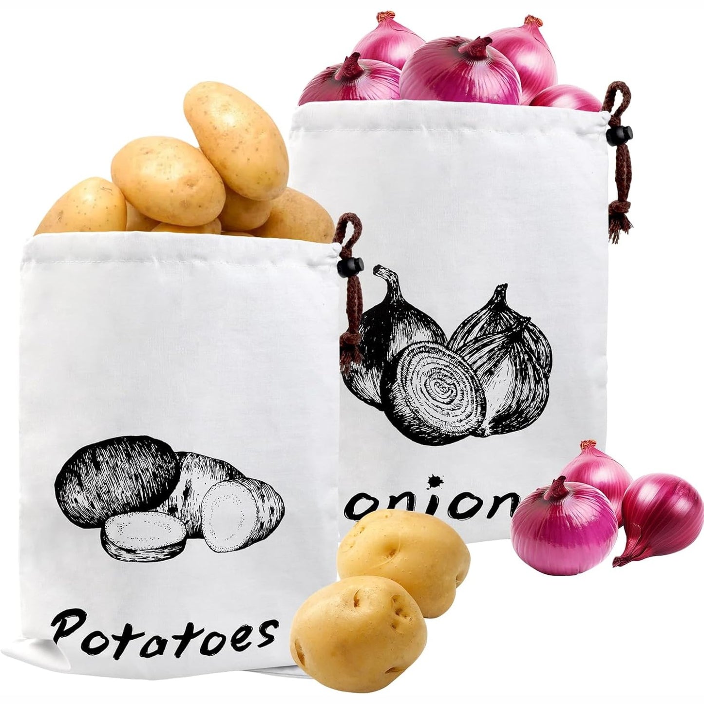 225067 - Qese për Ruajtjen e Patateve dhe Qepëve, Qese Kanavacë 26x35 cm për Kuzhinë, Mbajtjen e Freskëta të Patateve, Qepëve dhe Hudhrave