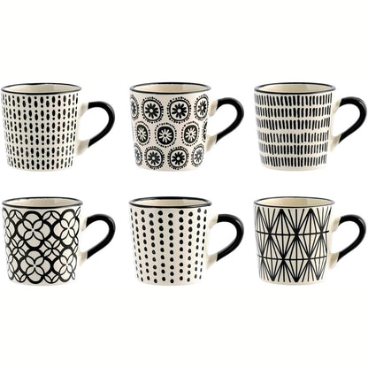 214653 - H&H Set me 6 Filxhanë Kafeje prej Gresi (85 ml) – Filxhanë Elegantë të Zi/të Bardhë