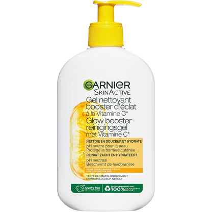 318913 - GARNIER - Skin Active - Xhel Pastrues që Rrit Shkëlqimin - pH Neutral - Heq Butësisht Grimin, Hidraton dhe Ndriçon - I Pasuruar me Vitaminë C dhe Glicerinë - Vegan dhe Pa Mizori - Të Gjitha Llojet e Lëkurës - 250 ml