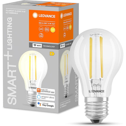 206953 - LEDVANCE - Llampa LED Inteligjente me WiFi, bazë E27, e Bardhë e Ngrohtë (2700K), Zëvendëson Llambat Inkandeshente 60W, e Kontrollueshme pe Alexa, Google dhe Samsung SmartThings, SMART+, pako prej 1