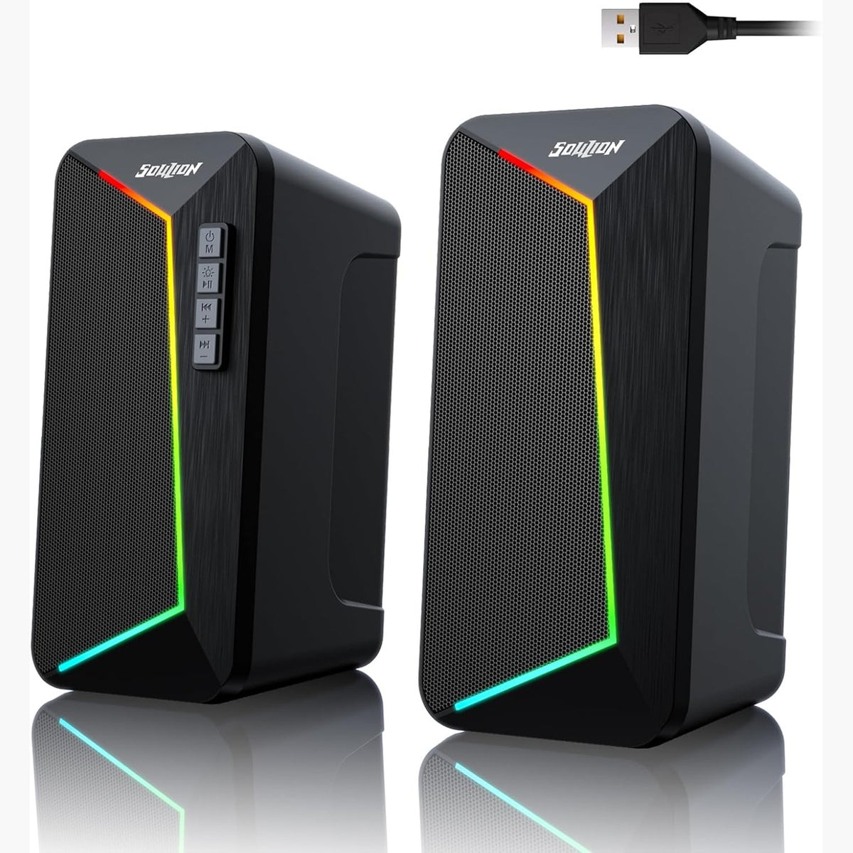 296020 - SOULION Altoparlantë kompjuteri R40, 2.0, energji USB, ndriçim, Bluetooth 5.3, tingull rrethues, për PC, laptopë, tableta, telefona inteligjentë