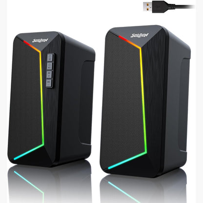 296020 - SOULION Altoparlantë kompjuteri R40, 2.0, energji USB, ndriçim, Bluetooth 5.3, tingull rrethues, për PC, laptopë, tableta, telefona inteligjentë