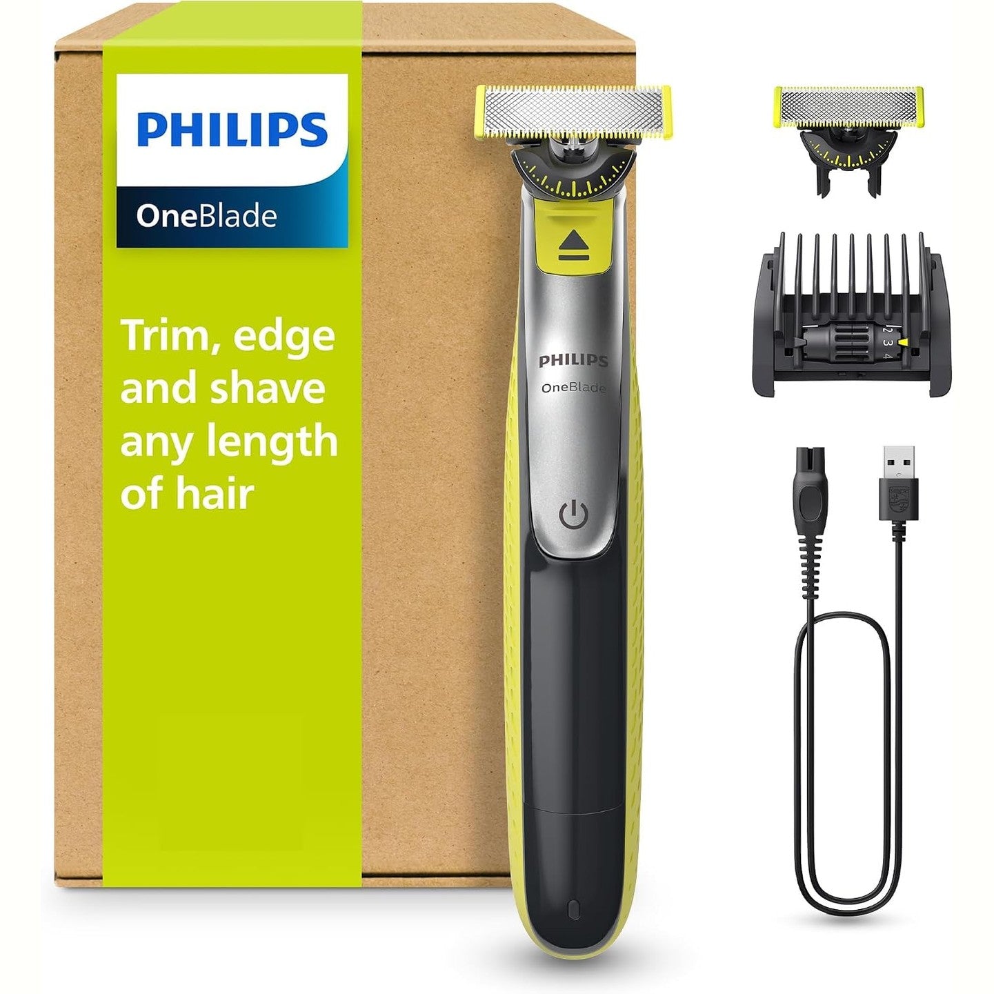 321130 - PHILIPS OneBlade 360 Hybrid Face, Makinë elektrike rroje/prerëse mjekre, 2 tehe 360 për fytyrën, 1 krehër 5-në-1 i rregullueshëm (modeli QP2734/30)