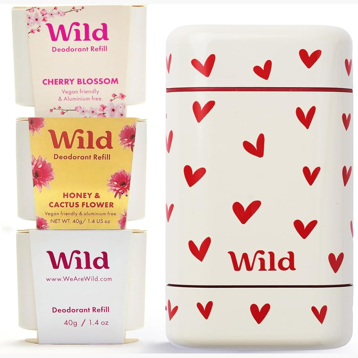 311451 - CATH KIDSTON Kit Fillestar Deodorant Natyral i Rimbushshëm pa Aluminum Wild – Kuti me Mbushje Grejpfrut Rozë dhe Limon, Kokos dhe Vanilje, Pambuk të Freskët dhe Kripë Deti – Mbrojtje 24-orëshe