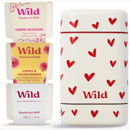 311451 - CATH KIDSTON Kit Fillestar Deodorant Natyral i Rimbushshëm pa Aluminum Wild – Kuti me Mbushje Grejpfrut Rozë dhe Limon, Kokos dhe Vanilje, Pambuk të Freskët dhe Kripë Deti – Mbrojtje 24-orëshe