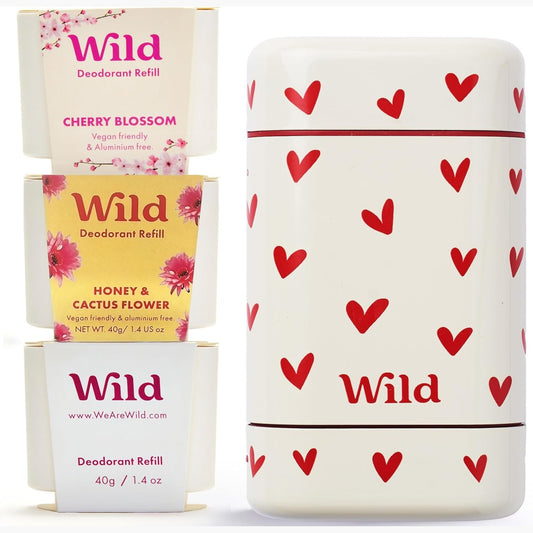 311451 - CATH KIDSTON Kit Fillestar Deodorant Natyral i Rimbushshëm pa Aluminum Wild – Kuti me Mbushje Grejpfrut Rozë dhe Limon, Kokos dhe Vanilje, Pambuk të Freskët dhe Kripë Deti – Mbrojtje 24-orëshe