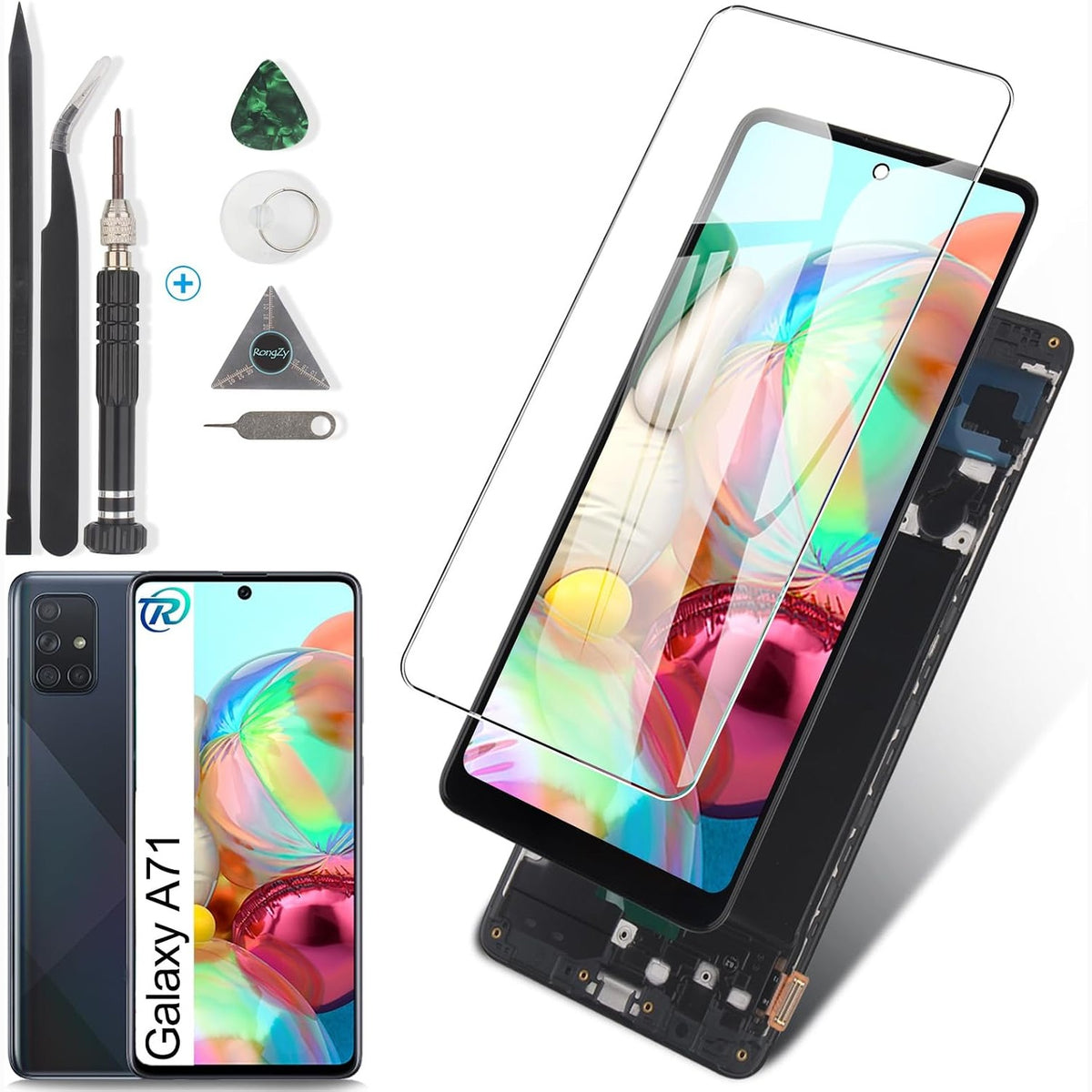 308765 - EKRAN ZËVENDËSUES RONGZY për Samsung Galaxy A71 A715, ekran LCD Incell dhe digjitalizues me prekje, nuk mbështetet gjurma e gishtave