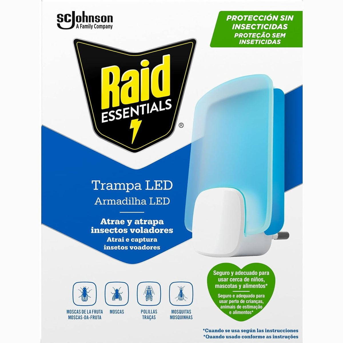 312149 - RAID ESSENTIALS Kurth LED për mizat e frutave dhe tenjat, Pa insekticide, i sigurt për të gjithë familjen, pa erë dhe pa mbetje, për përdorim të brendshëm, 1 pajisje dhe 1 mbushje