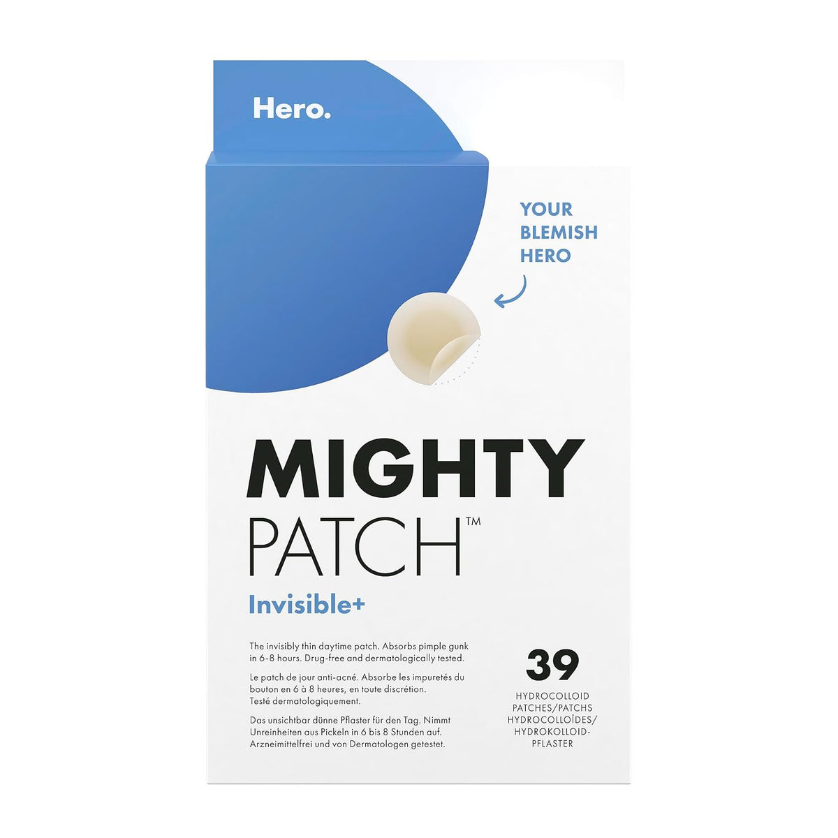 302134 - HERO COSMETICS Arna Mighty Patch Invisible+ për njolla, flasterë hidrokoloide transparentë për trajtimin e akneve, 39 copë