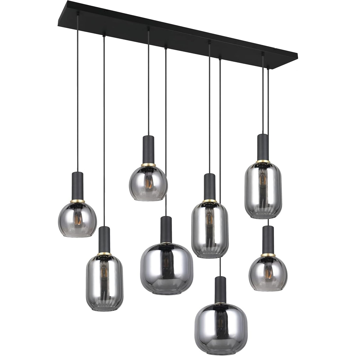 191026 - TRIO LEUCHTEN Dritë Varëse DIVA 319800832, Metal i Zi Mat, Xham i Spërkatur me Krom, Pa Përfshirë 8 Llamba E27