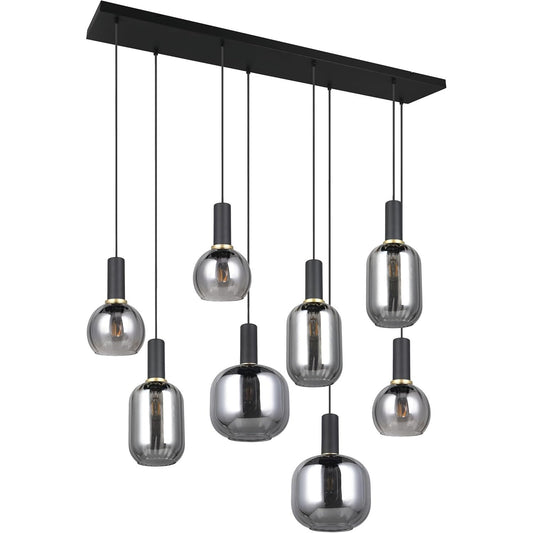 191026 - TRIO LEUCHTEN Dritë Varëse DIVA 319800832, Metal i Zi Mat, Xham i Spërkatur me Krom, Pa Përfshirë 8 Llamba E27