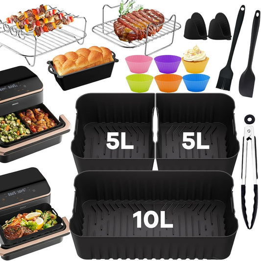 163011 - MOULE Fritezë Ajri Prej Silikoni, Set 3 Copësh (1x6.2L dhe 2x3.1L), Aksesorë për Skuqëse Ajri - Përshtatshëm për Philips XL 6,2L/8,3L, Moulinex 7.5L, COSORI 5,5L/6L/6,2L/6,4L dhe Russell Hobbs XXL 8L 8,3L