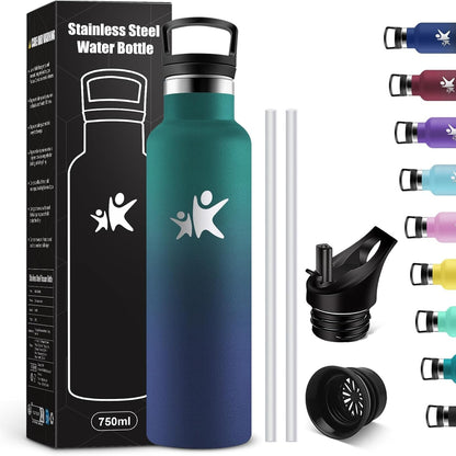 246775 - KOLLYKOLLA - Shishe uji e izoluar - 750ml - Shishe e izoluar prej çeliku inox - Pa BPA - Me kashtë - E ripërdorshme për shkollë, zyrë, jashtë, kamping, joga