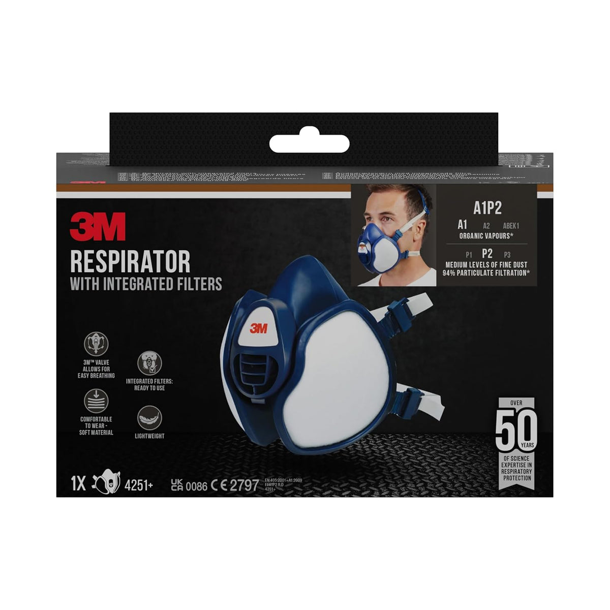 313651 - 3M Respirator me filtra të integruar 4251+, Avuj organikë A1P2