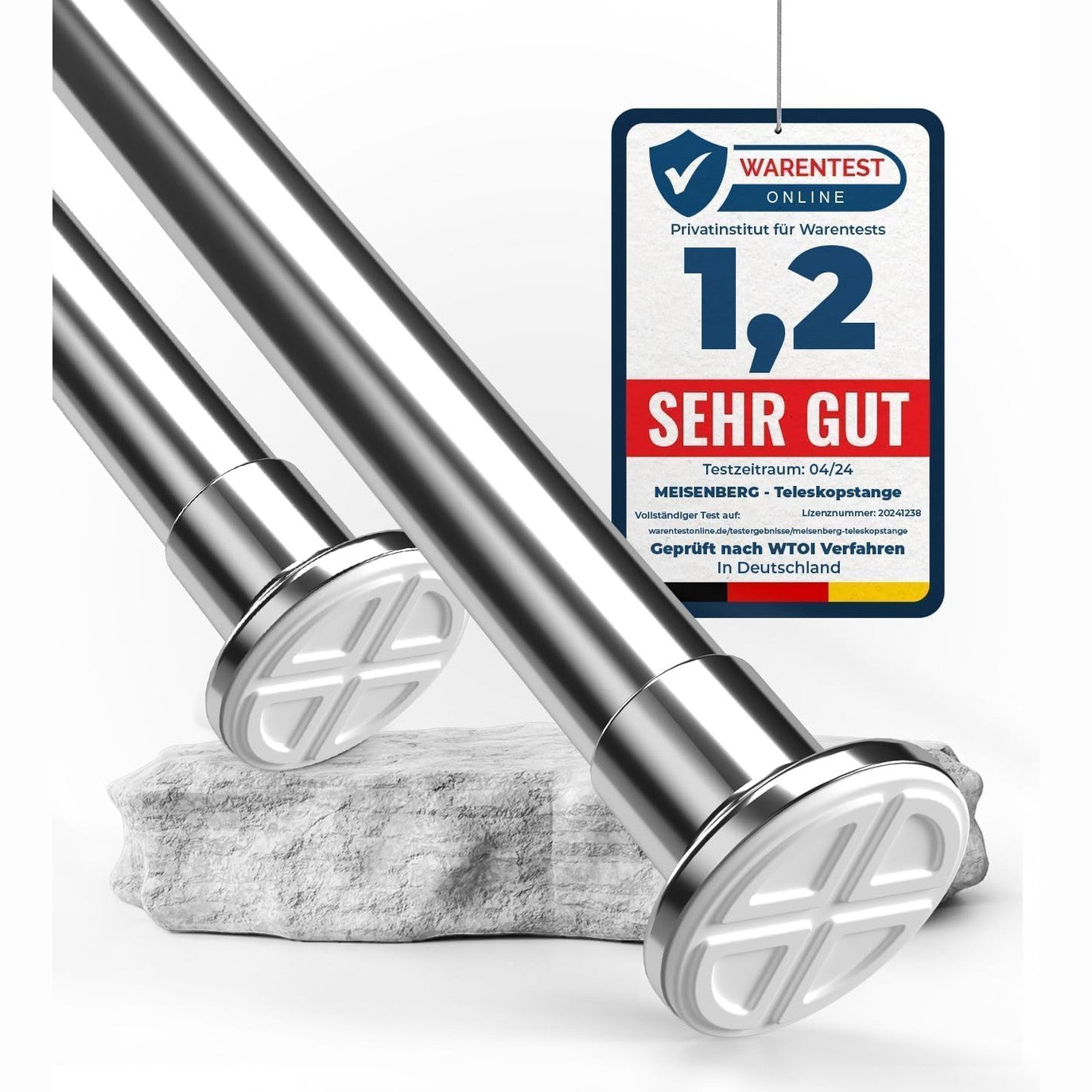 183840 - MEISENBERG Shufër Perdeje Prej Çeliku Inox, Pa Shpim, 360-410cm, Ø32mm, Shumëfunksionale, Teleskopike, e Përshtatshme për Ndarëset e Dhomave