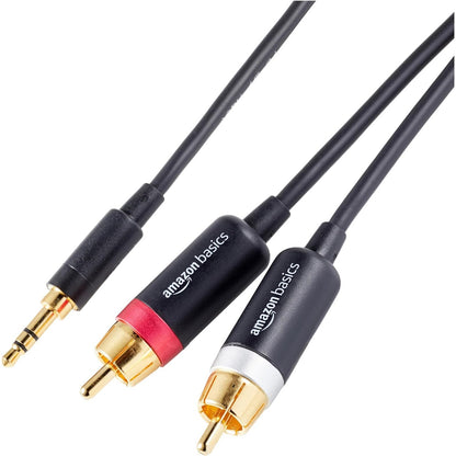 274530 - Amazon Basics Kabllo Adaptori Audio 3.5 mm në 2 RCA për Amplifikatorë dhe Altoparlantë Aktivë, 1.2 m, e Zezë