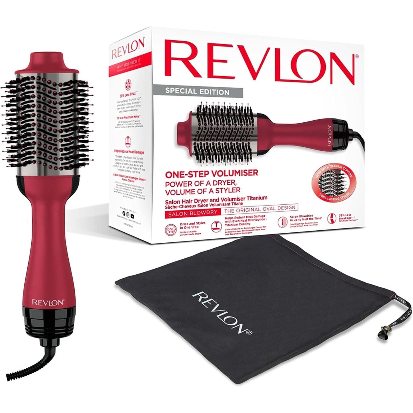 292763 - REVLON Tharëse flokësh me një hap dhe volumues Titanium RVDR5279UKE, Mjet stilimi 2-në-1, dizajn oval, për flokë të mesëm deri të gjatë