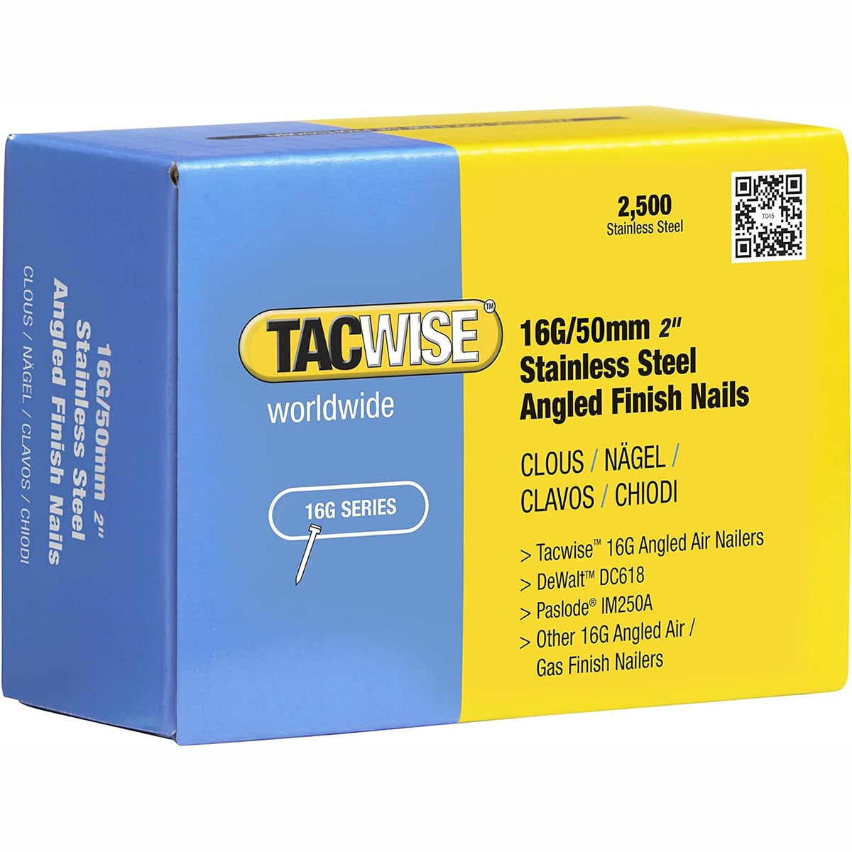312803 - Tacwise Gozhda këndore 1225 Tipi 16G / 50 mm, 20°, Pako me 2500 copë