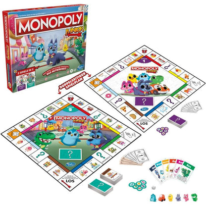 222565 - MONOPOLY Junior, loja klasike e tavolinës për fëmijë 4 vjeç e lart, lojë tavoline me 2 anë