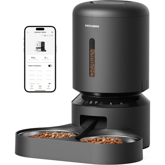204083 - PETLIBRO Dispenser Automatik Ushqimi për Mace, 5G dhe 2.4G Wi-Fi, Kapaciteti 5L, Në Ngjyrë Të Zezë, për 2 Mace, me Tas dhe Kapak të Çelikut Inoks, Hapësirë Ruajtjeje e Trefishtë, Kontrollueshme nga Aplikacioni