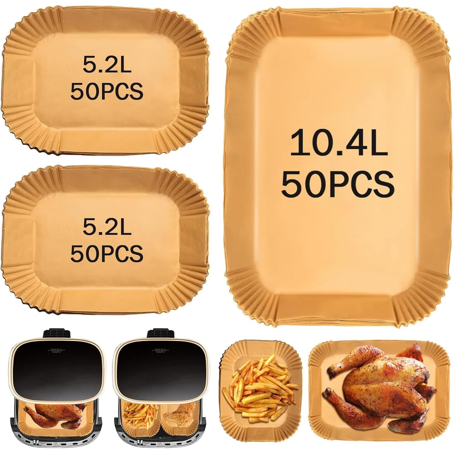 257040 - LETËR PIKEJKE PËR SKUQËSE ME AJËR, 150 COPË PËR SIRTARIN NINJA FLEX ME DY ZONA AF500EU 10.4L, MBULESA LETRE TË DISPONUESHME PËR AKSESORË TË SKUQËSES ME AJËR PËR NINJA AF500EU, CECOTEC 9000 9L, MBULESA LETRE PËR SKUQËSE ME AJËR