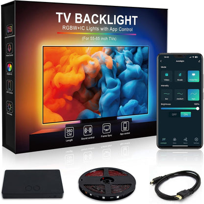 266079 - BEAEET LED SHIRIT - 3.8m me HDMI Sync, Ndriçim Ambient RGBWIC, Aplikacion WiFi, Kontroll Zëri, për TV 55-65 inç