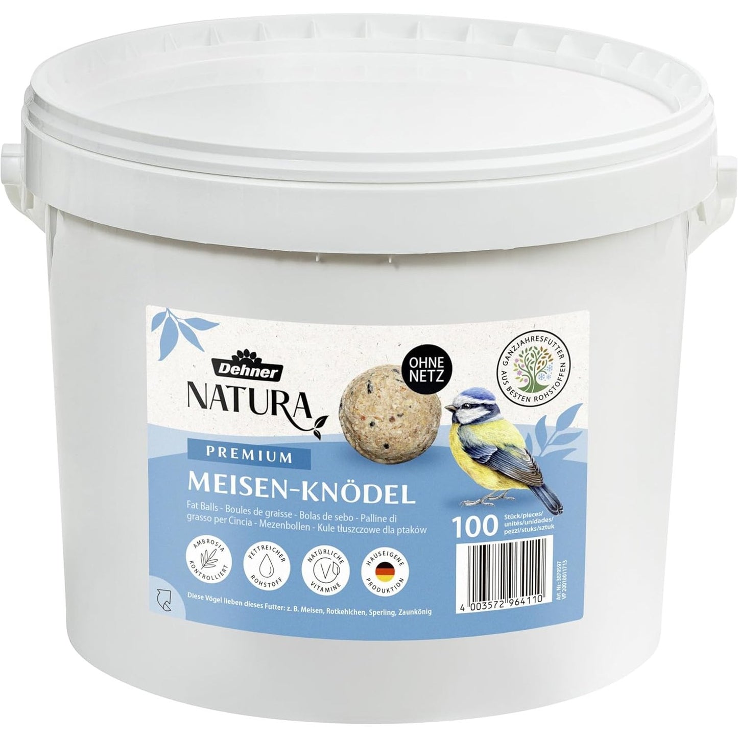 213851 - DEHNER NATURA Ushqim për zogj, Toptha dhjami pa rrjetë, 100 copë, 9 kg