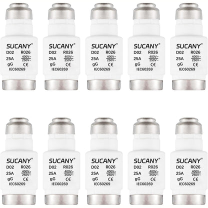 335180 - SUCANY Lidhje Siguresash Qeramike Neozed D02 25A gL/gG 400VAC, për Mbrojtje të Kabllit dhe Linjës (9 copë)