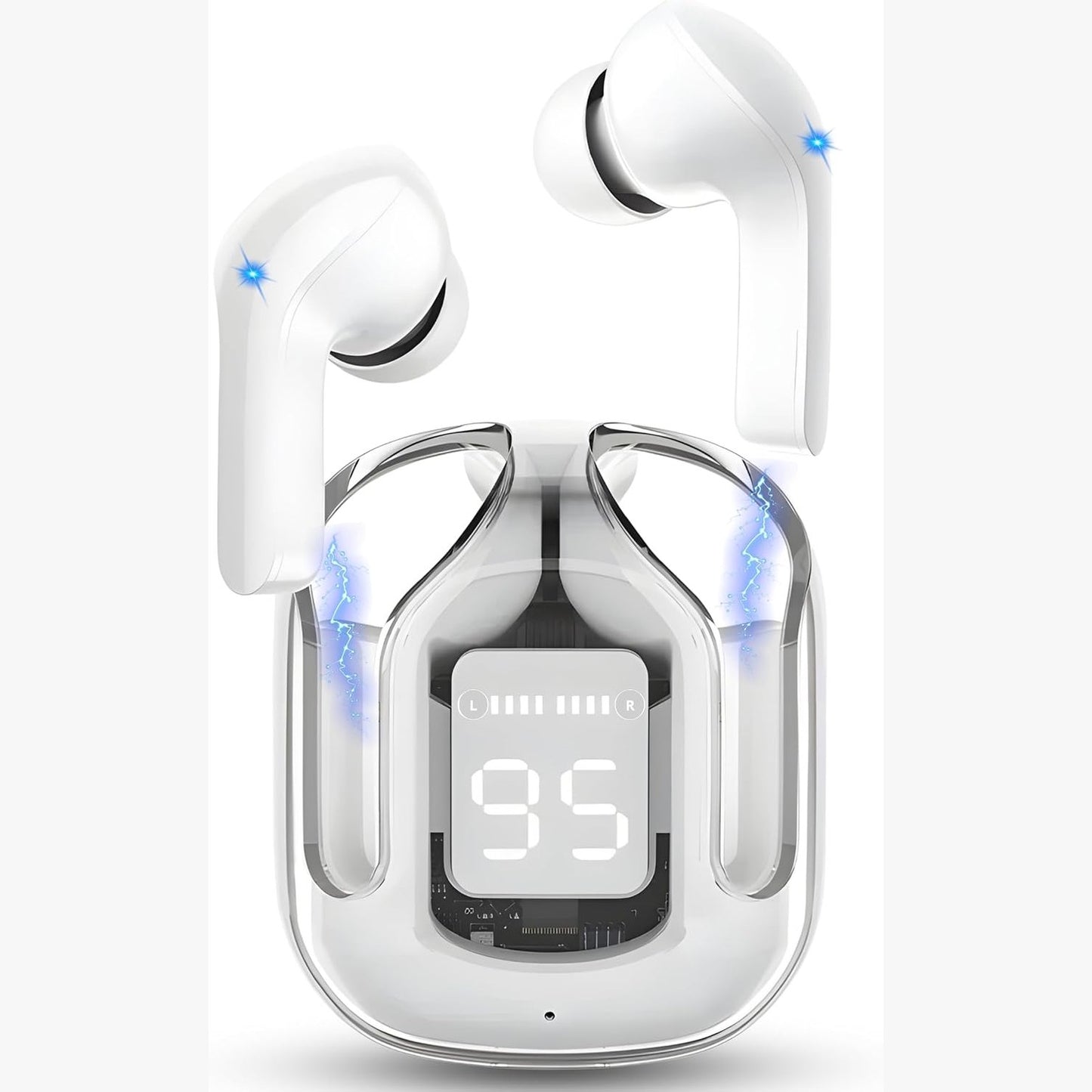 268715 - MARKHVEN - Kufje Bluetooth pa tel, Bluetooth 5.3, karikim i shpejtë USB-C, 4 mikrofonë me anulim zhurme ENC, ekran i papërshkueshëm nga uji/LED - i bardhë