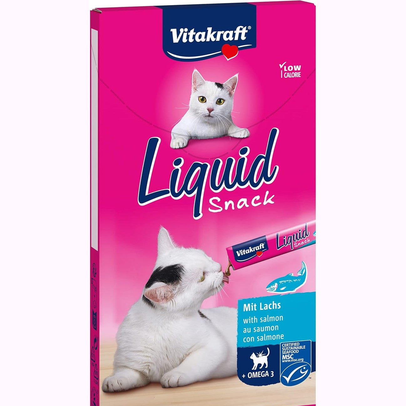 211764 - VITAKRAFT Lëng i Lehtë, Ushqim Kremoz për Mace me Salmon dhe Acide Yndyrore Omega 3, për Lëkurë të Shëndetshme, në Qese Individuale - 1 Pako (6 x 15g)