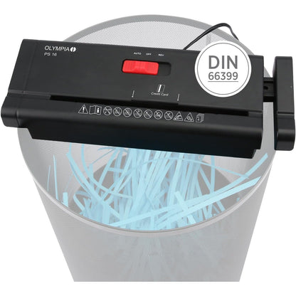266648 - GRIMCUES LETRE Olympia PS 16 | Prerje me shirita | Niveli i sigurisë P2 | Grimcon deri në 6 fletë në të njëjtën kohë | I pajtueshëm me kosha mbeturinash 28-34 cm | Mbrojtje nga mbinxehja | Gjerësia e furnizimit 220 mm | E zezë