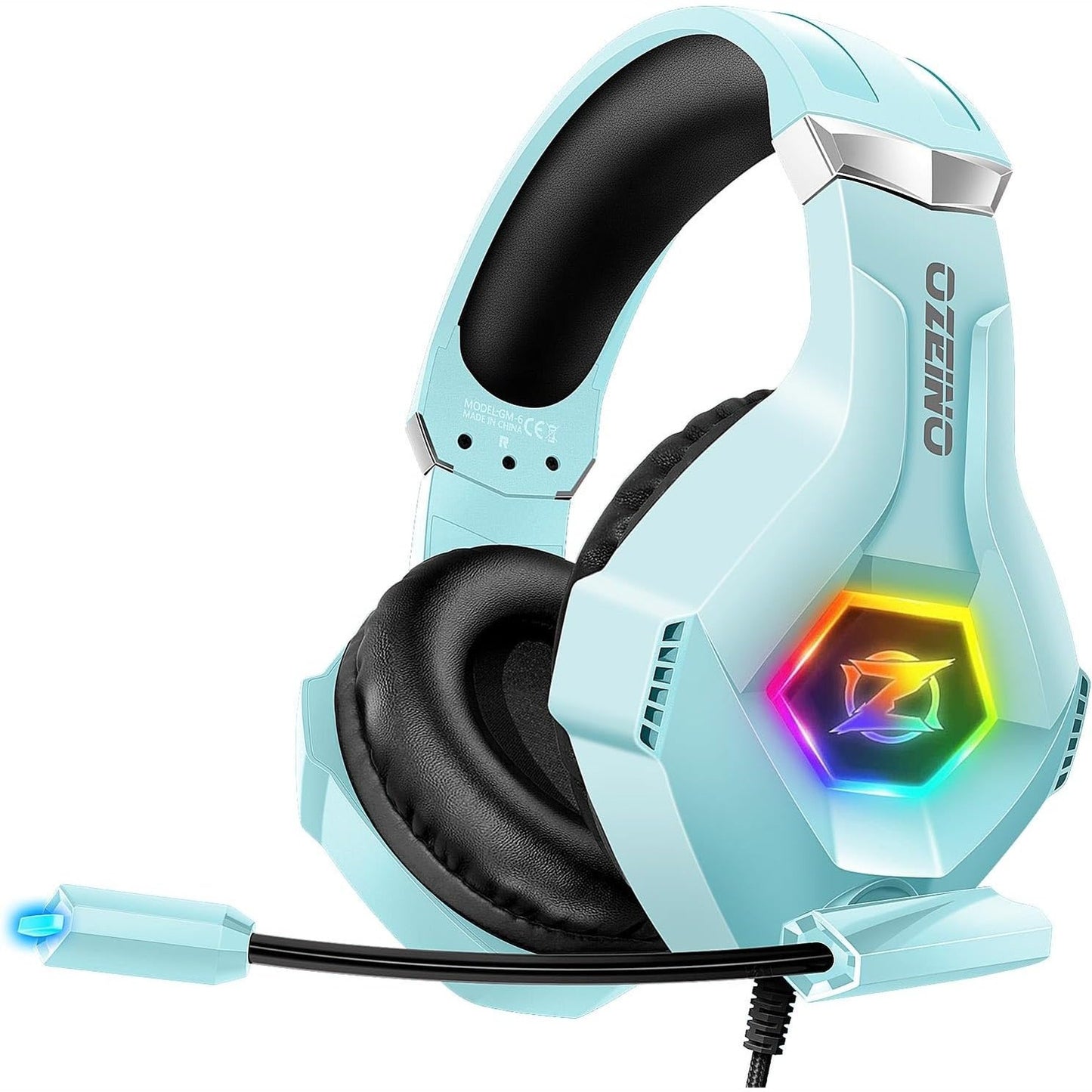 266745 - OZEINO Kufje Lojërash për PS5, PS4, Xbox One, PC Switch, me mikrofon, zë stereo, dritë RGB, Blu Qielli