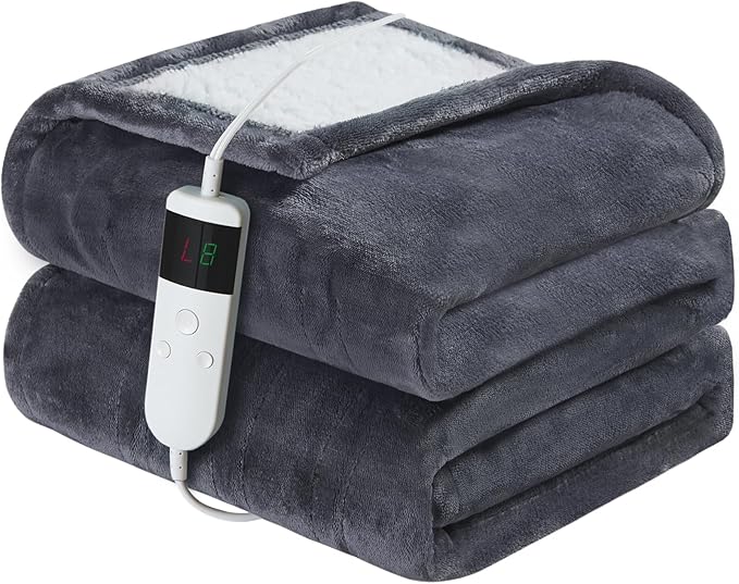 232313 - QIERYUN Batanije elektrike me ngrohje 130x160cm, e lahet në lavatriçe, prej leshi dhe Sherpa, me kontrollues dixhital, 10 cilësime ngrohjeje, fiket automatikisht pas 8 orësh