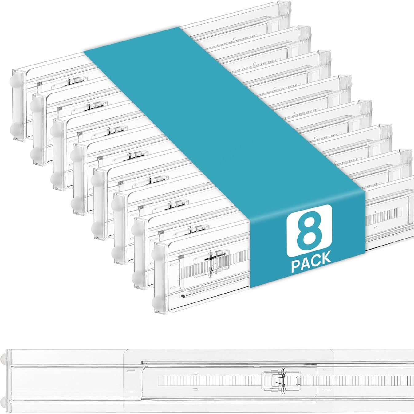 256516 - VTOPMART Ndarës sirtarësh, 8 copë, 5.9 cm i lartë, 32.76–54.35 cm, plastikë transparentë