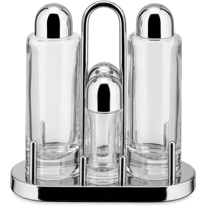 255044 - ALESSI 5070 Set Mbajtësesh Erëzash, çelik inoks 18/10 dhe qelq kristali, argjend