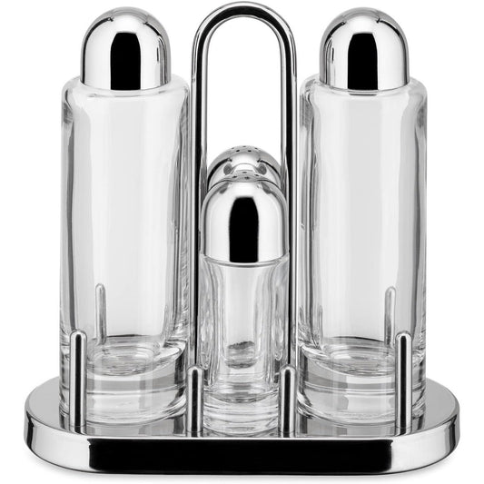 255044 - ALESSI 5070 Set Mbajtësesh Erëzash, çelik inoks 18/10 dhe qelq kristali, argjend