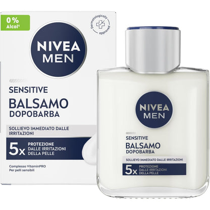 272504 - NIVEA MEN Balsam pas rroje Sensitive për Burra, 100 ml, balsam hidratues dhe anti-irritues për mjekër 24 orë, me kamomil dhe vitaminë E, Pa alkool