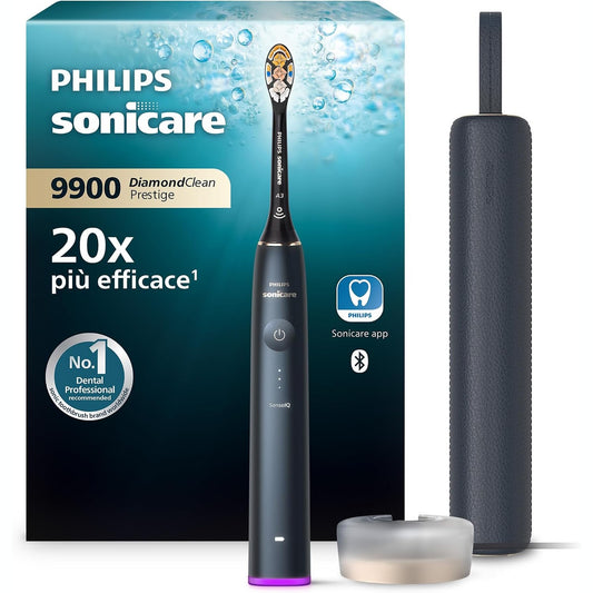 274819 - PHILIPS SONICARE DIAMONDCLEAN PRESTIGE 9900, Furçë dhëmbësh elektrike, Modeli HX9992/12, Kokë furçe A3 premium, Kuti karikimi blu mesnatë