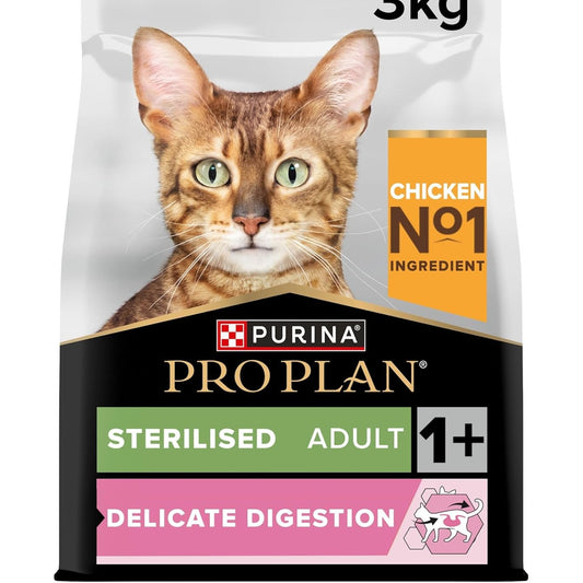 195504 - PURINA PRO PLAN - Ushqim i Thatë për Mace të Sterilizuara, me Pulë, Tretje Delikate, 3kg