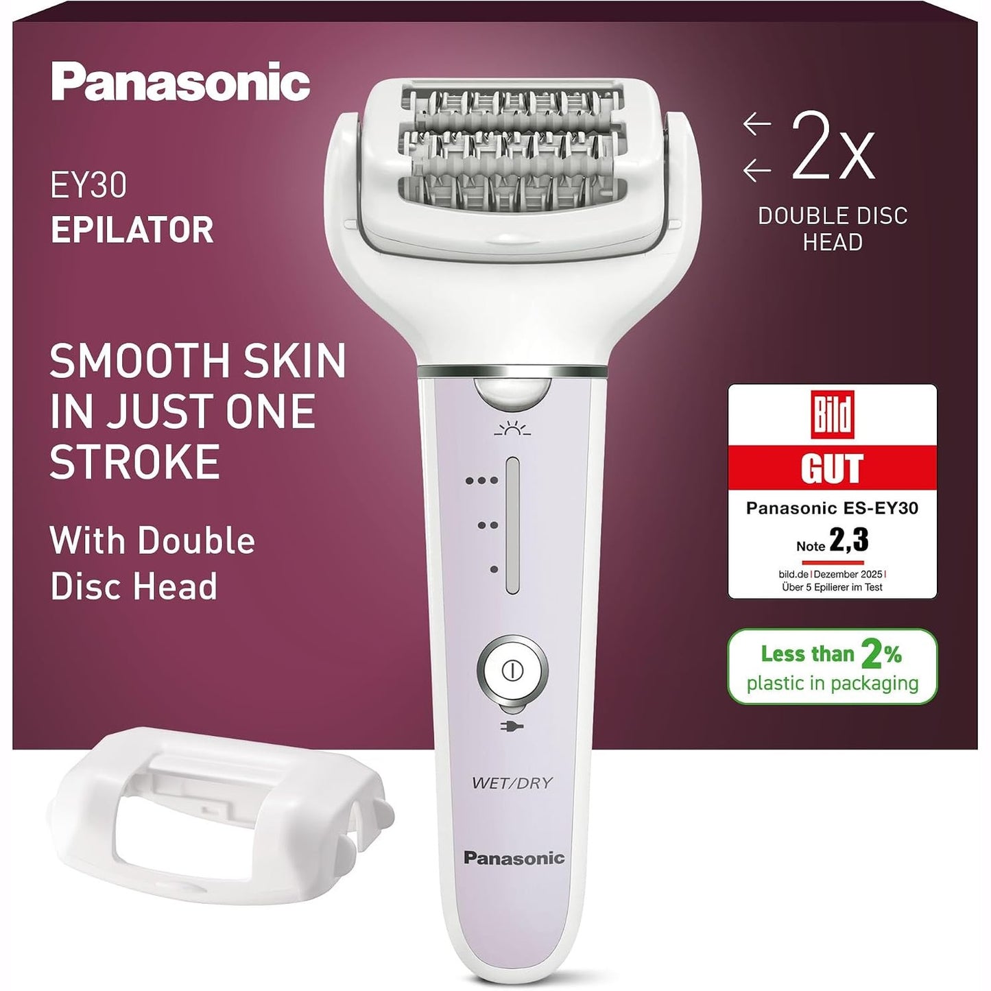 274959 - PANASONIC ES-EY30-V503 Epilator i lagësht dhe i thatë, disk i dyfishtë me 60 piskatore, kokë fleksibile 90°, 3 shpejtësi, dritë LED, jetëgjatësi baterie 30 minuta, pa tel, vjollcë