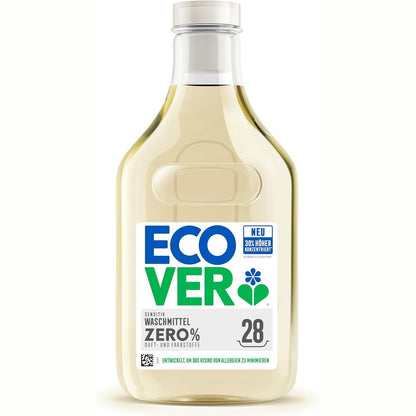 302467 - ECOVER Detergjent i lëngshëm për larje rrobash Zero, 1L, 28 larje, pastrim i butë pa aroma, 30% më i koncentruar