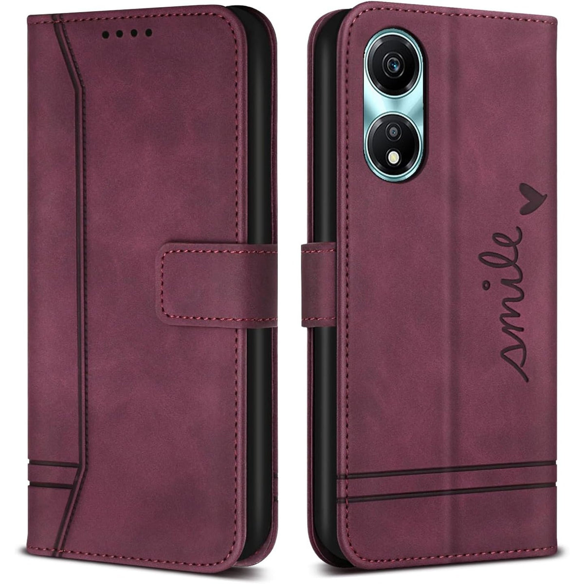 295412 - MBROJTËSE BRAVODAY PËR HONOR X5 PLUS, Mbrojtëse prej lëkure PU me hapje dhe vende për karta, e kuqe vere