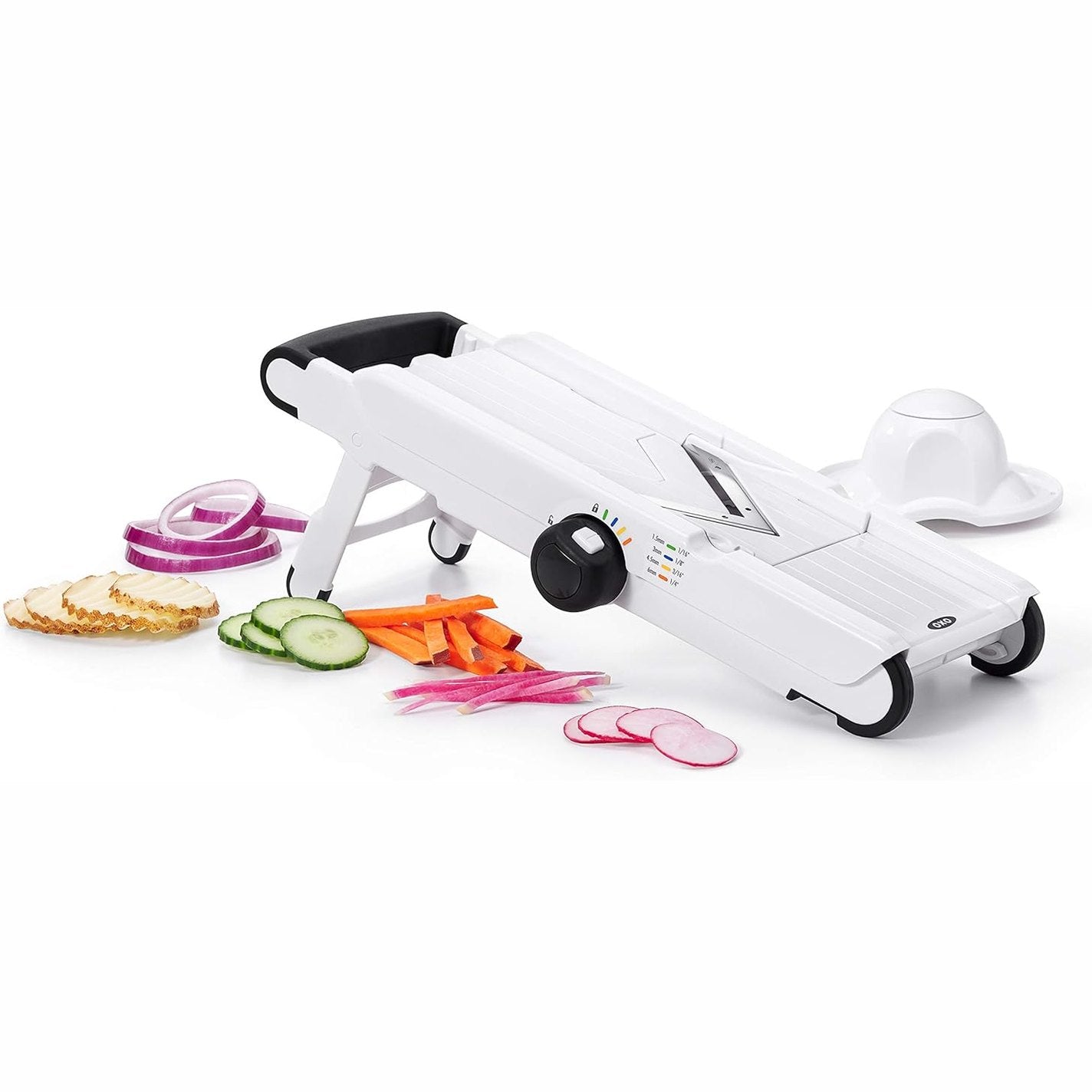 213218 - OXO GOOD GRIPS Prerëse mandoline me teh V, prerëse perimesh prej çeliku inox