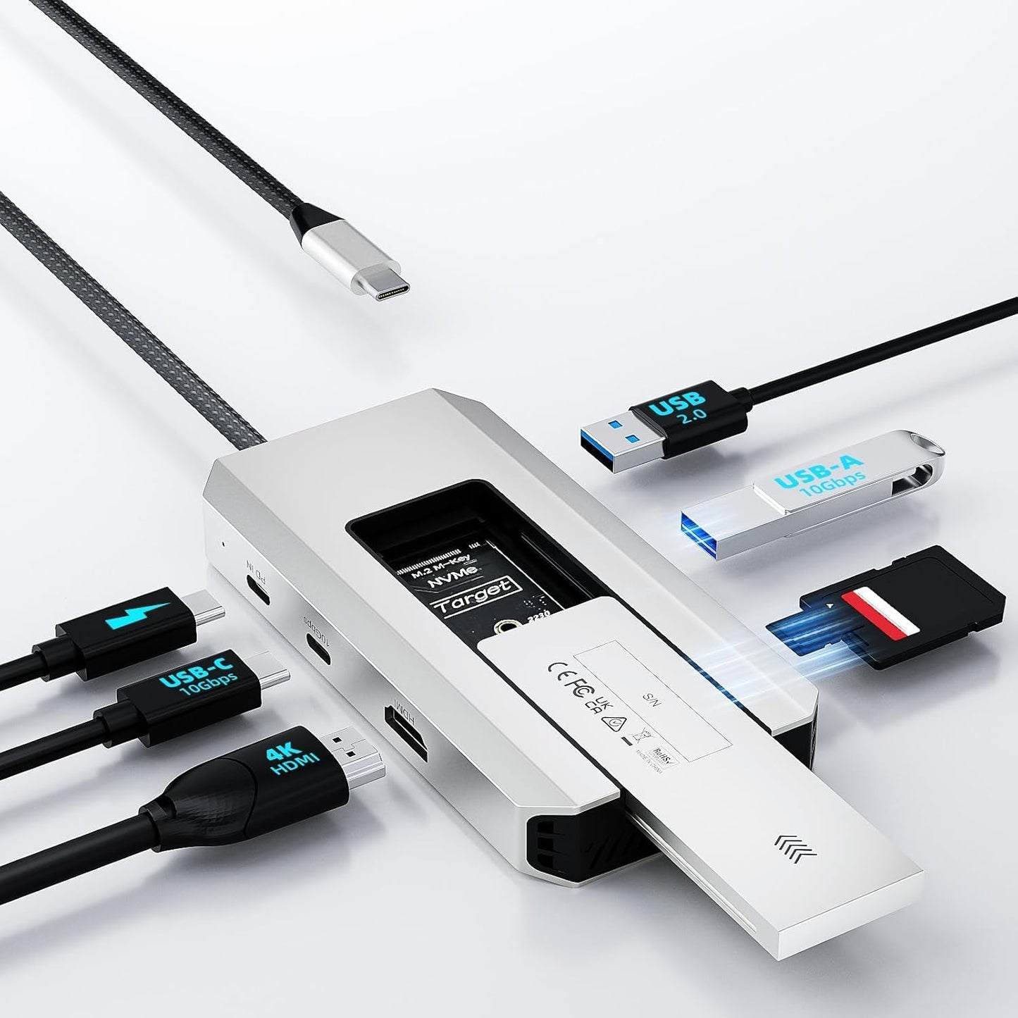 268377 - WAVLINK Hub 10Gbps USB-C me portë M.2 PCIe/SATA SSD, HDMI, PD 100W, USB-A&C 3.2/2.0, vend për kartë SD dhe TF, i pajtueshëm me MacBook/Chromebook/Dell/HP/Lenovo