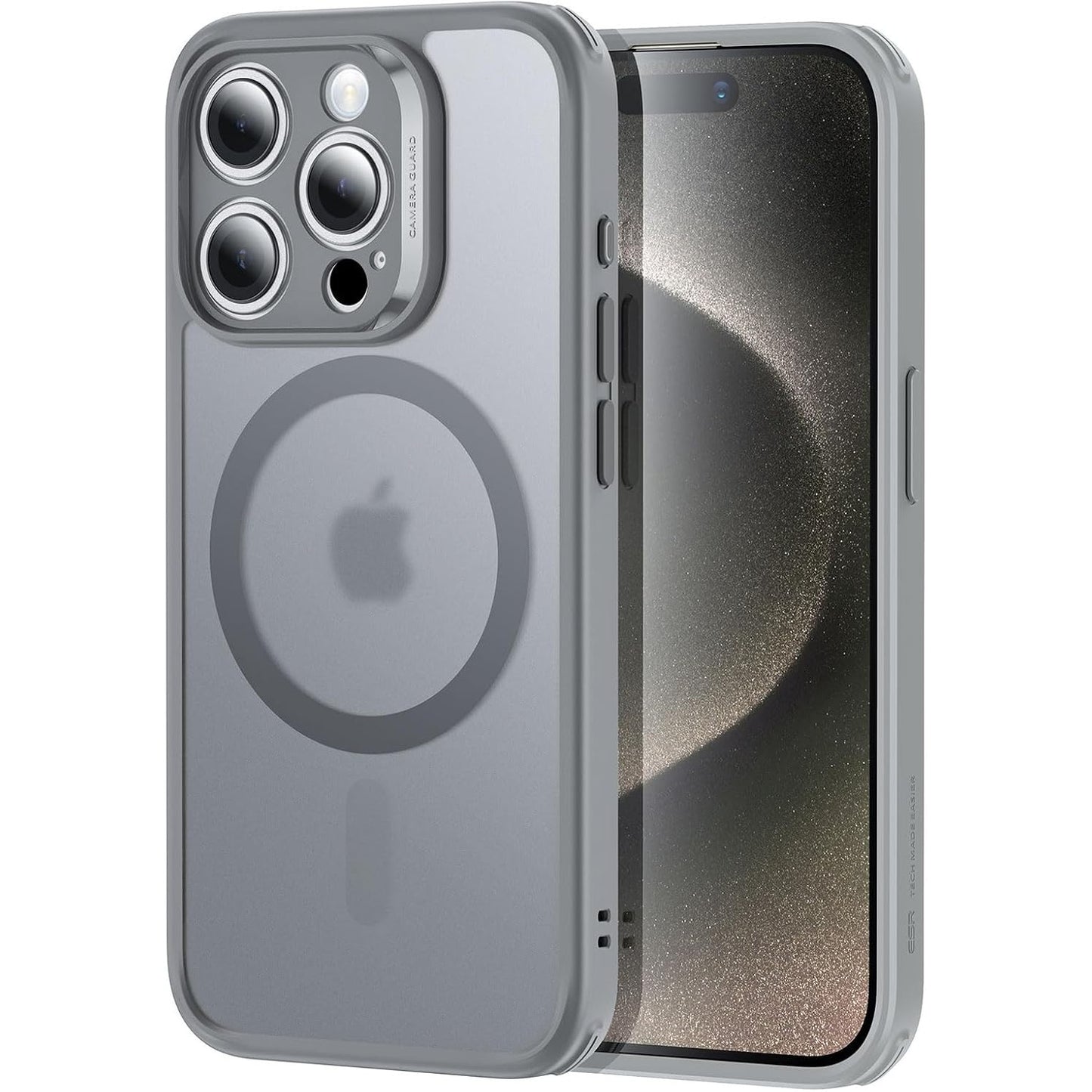 274776 - ESR Mbrojtëse për iPhone 15 Pro me 1 mbrojtës ekrani prej qelqi të temperuar, Mbrojtëse mat transparente, e pajtueshme me MagSafe, Mbrojtje ushtarake, Seria klasike, gri e ngrirë