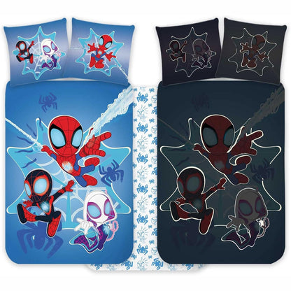 213640 - SPIDEY Set çarçafësh për fëmijë 100 x 135 cm + Mbulesë jastëku 40 x 60 cm, 100% Pambuk, Çarçafë për foshnje që shkëlqejnë në errësirë