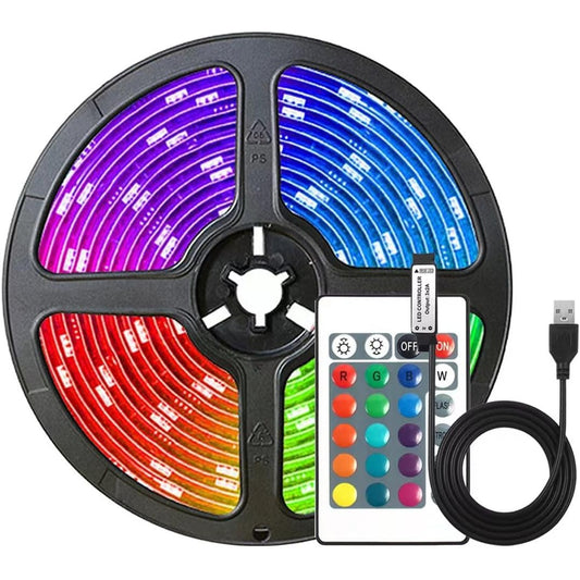 225019 - SHIRITA LED RGB ME ENERGJI USB DIUTURNOUS, 24 Taste Telekomandë, 16 Ngjyra të Errësueshme, LED Fleksibël 5050 për Dekorim, Gjatësi 4m